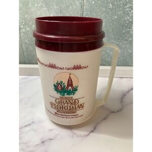 Disney Grand Floridian Beach Resort Aladdin Mug Thermos Maroon Lid